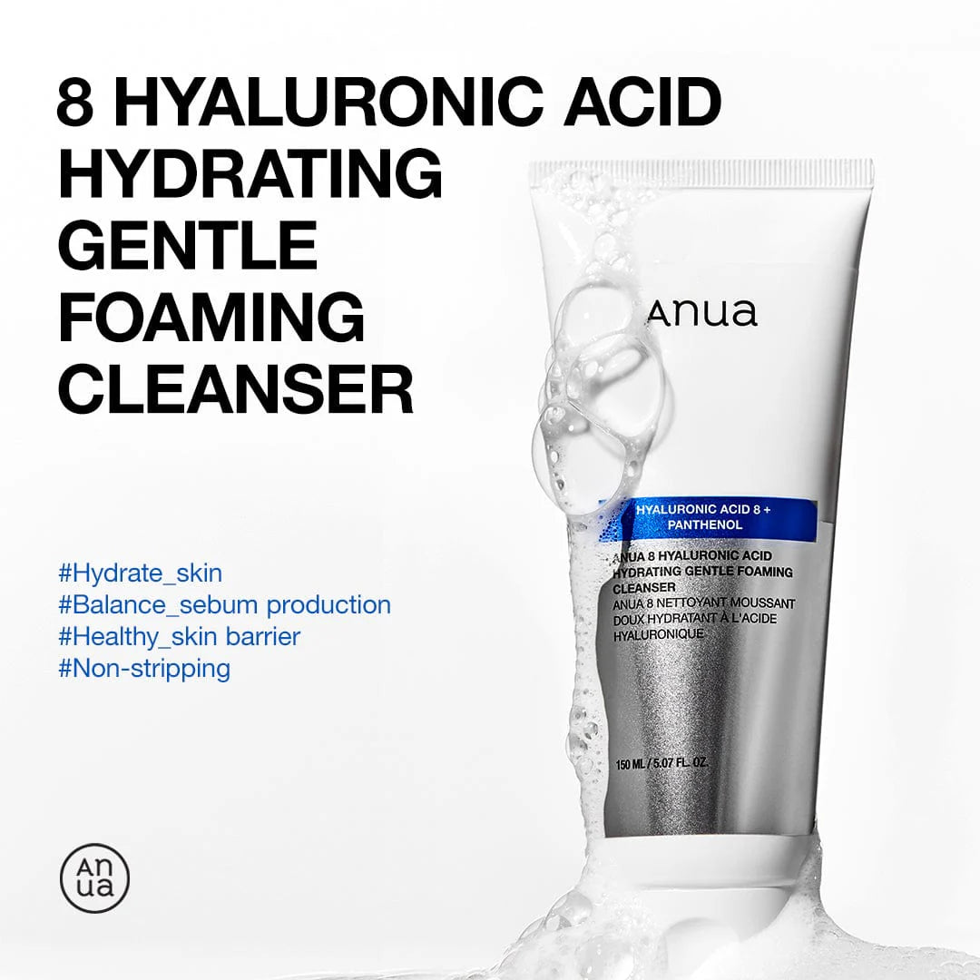 Anua 8 Hyaluronic Acid Hydrating Cleanser | Gentle Foaming Face Wash for Dry Skin